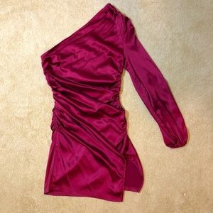 Nasty Gal One Shoulder Bodycon Dress - Berry - Size 6